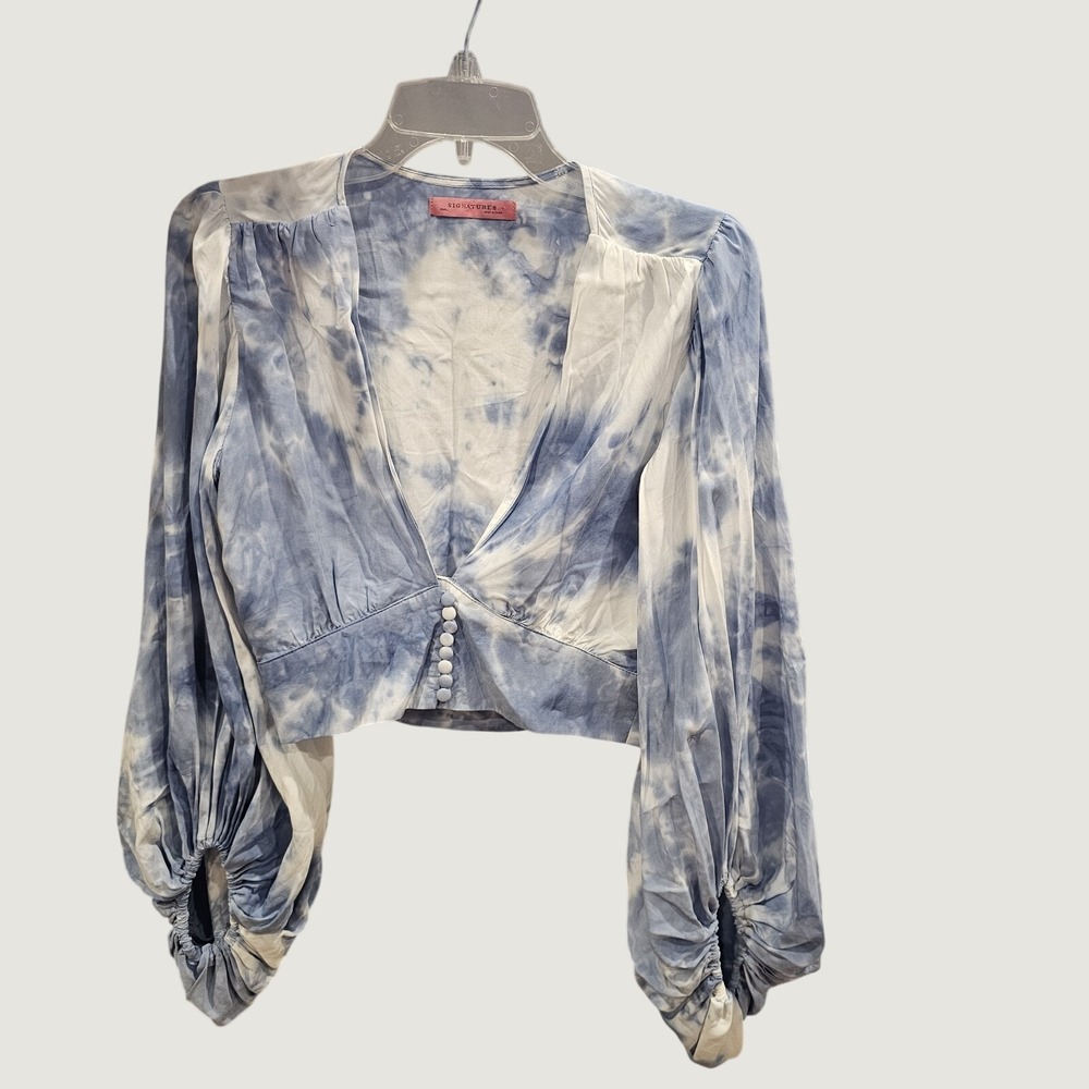 Signature8 Blue White Tie Dye Small Party Beachy Blouse